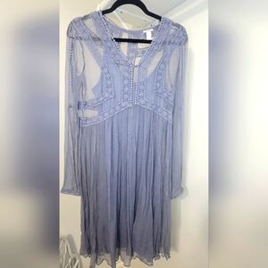 SUNDANCE Time After Time Blue Lace Dress Size 4 With Under Slip Dress